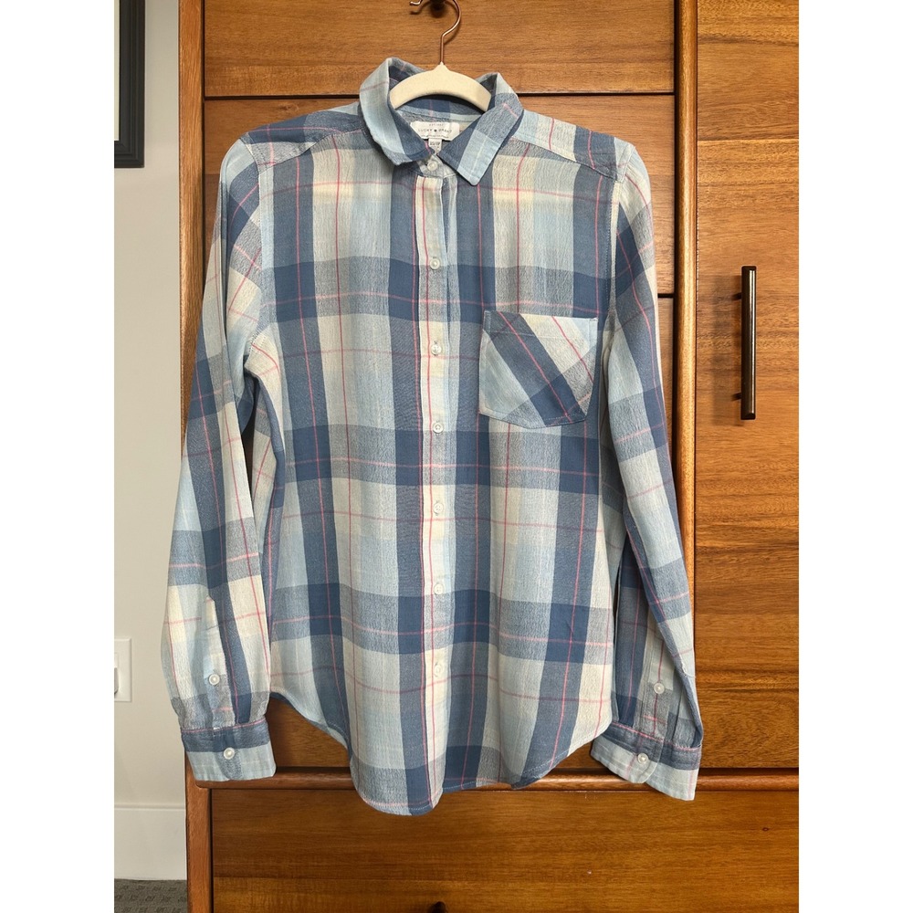 Lucky Brand Plaid Button Down Shirt XS Blue Excellent
